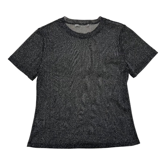 Jonathan Simkhai Standard Shirt Black Silver Metallic Mesh Tee Womens Size Small - Picture 7 of 11